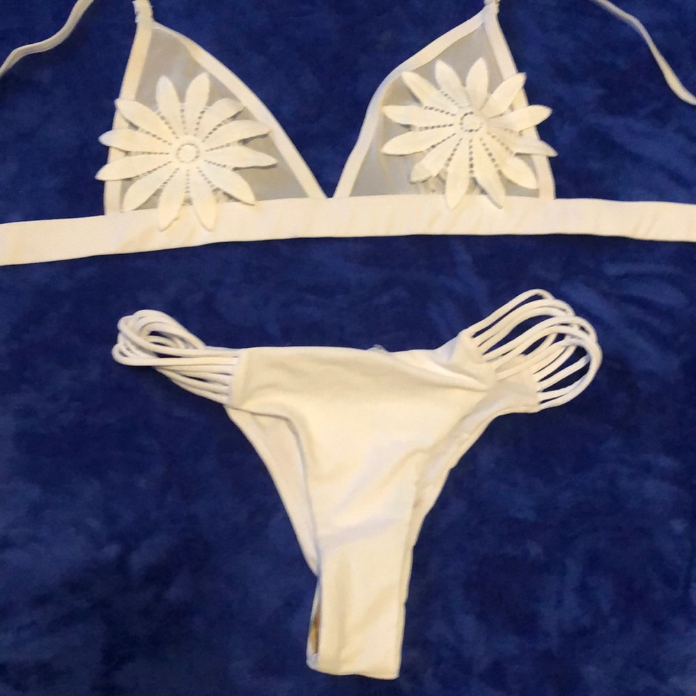 White ladies swim sets with lace very sexy